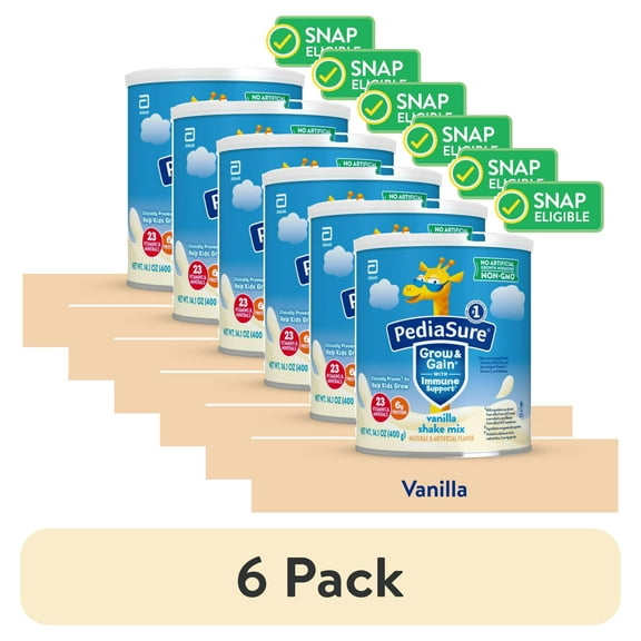 (6 pack) PediaSure Grow & Gain Shake Mix Powder, Vanilla, 14.1 oz Can, 8 Servings