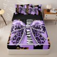 thumbnail image 2 of Homewish Leopard Print Bow Girls Zipper Twin Comforter Sets with Fitted Sheet and 2 Pillowcases, Purple Fashion Ribbon Zipper Bedding Set, Black Reversible, 4pcs, 2 of 6