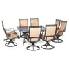 Hanover Manor 9-Piece Outdoor Patio Dining Set with 8 PVC Sling Swivel Rockers and Rust-Free Aluminum 60" Square Dining Table | MANDN9PCSWSQ-8