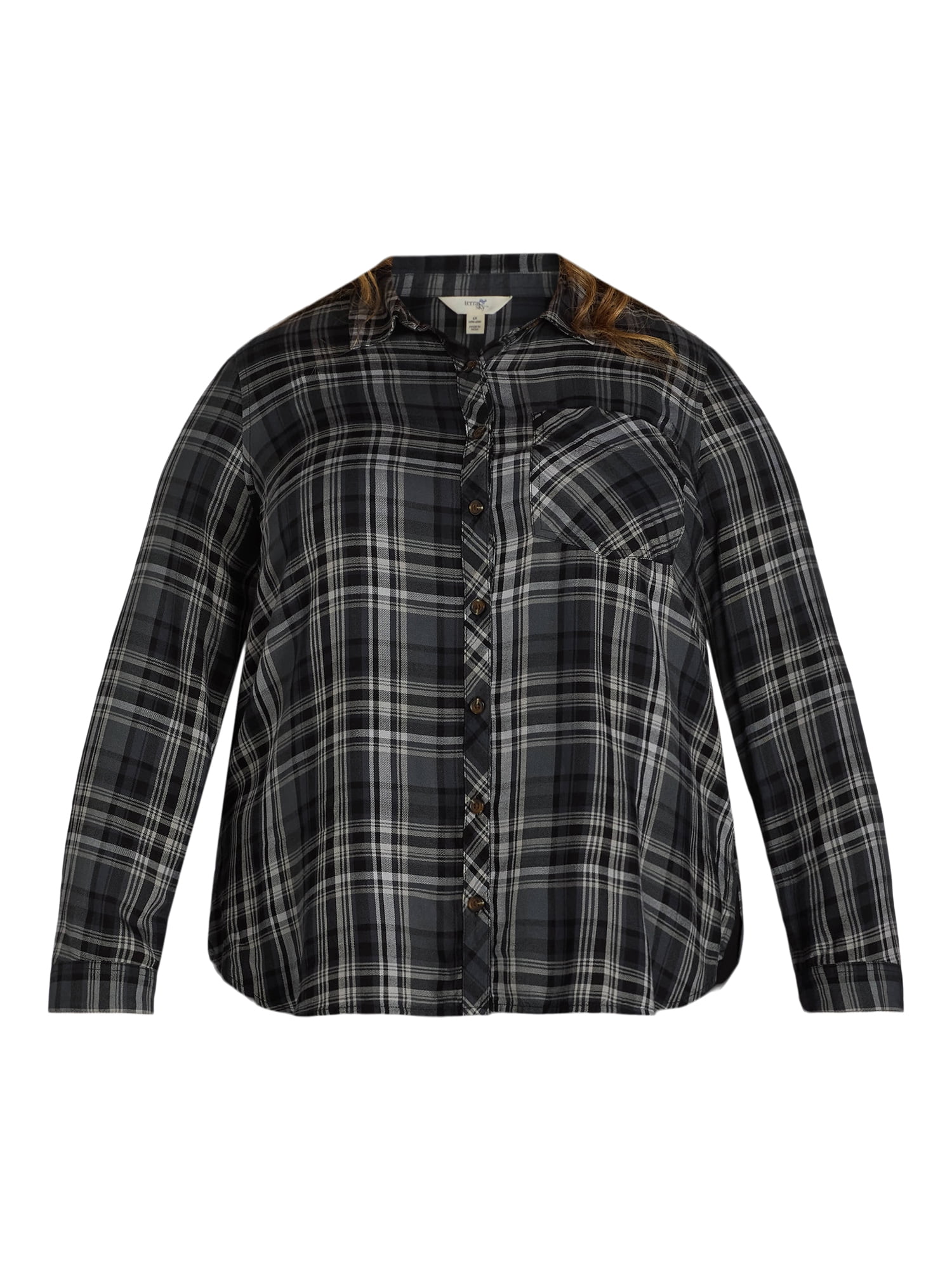 Terra & Sky Women's Plus Plaid Button-Down Shirt, Sizes 0X-5X