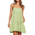 thumbnail image 2 of Vestido de Camisa Cuadrada para las Mujeres A-Línea Correas de Hombro Mini con Borde de Volantes, Vestido de Bolsillo Lateral Casual para Primavera Verano Otoño Diario Y Fiesta, 2 of 8