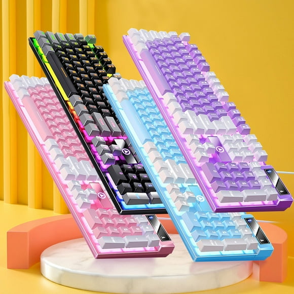 Gaming Keyboard USB Wired Floating Keyboard Ergonomic Water Mechanical Feeling Keyboard -Slim LED Backlit Keyboard For Desktop,Black&friday Deals 2024,Cyber&Monday Deals 2024