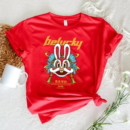 

dmqupv Soft Shirt Toddler Boys Girls Kids Chinese Year Of Rabbit Chinese New Year Letters Prints Cute Top T Plain Shirts Boys Red 6-12 Months