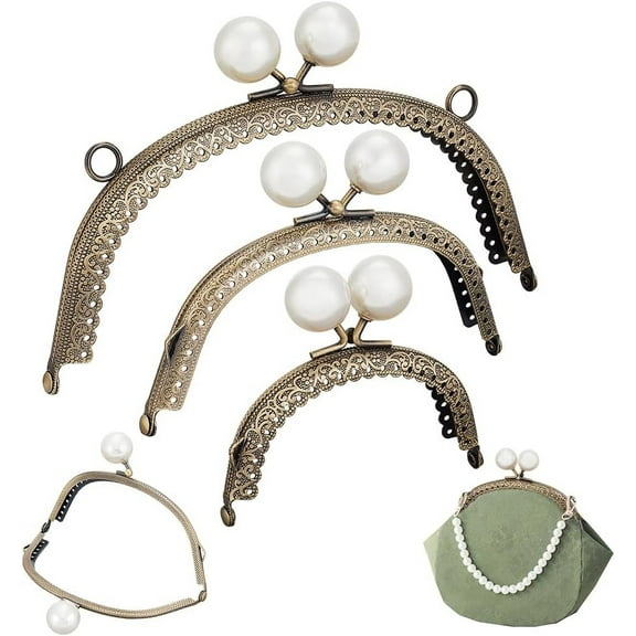 1set 3 Sizes Metal Purse Frames bag Kiss Clasp Lock Arch bag Clasp Purse Round bag Pearl Purse Tow Ball Kiss Clasp Purse Frames for bag Making Clutch DIY Handle bag Sewing Craft