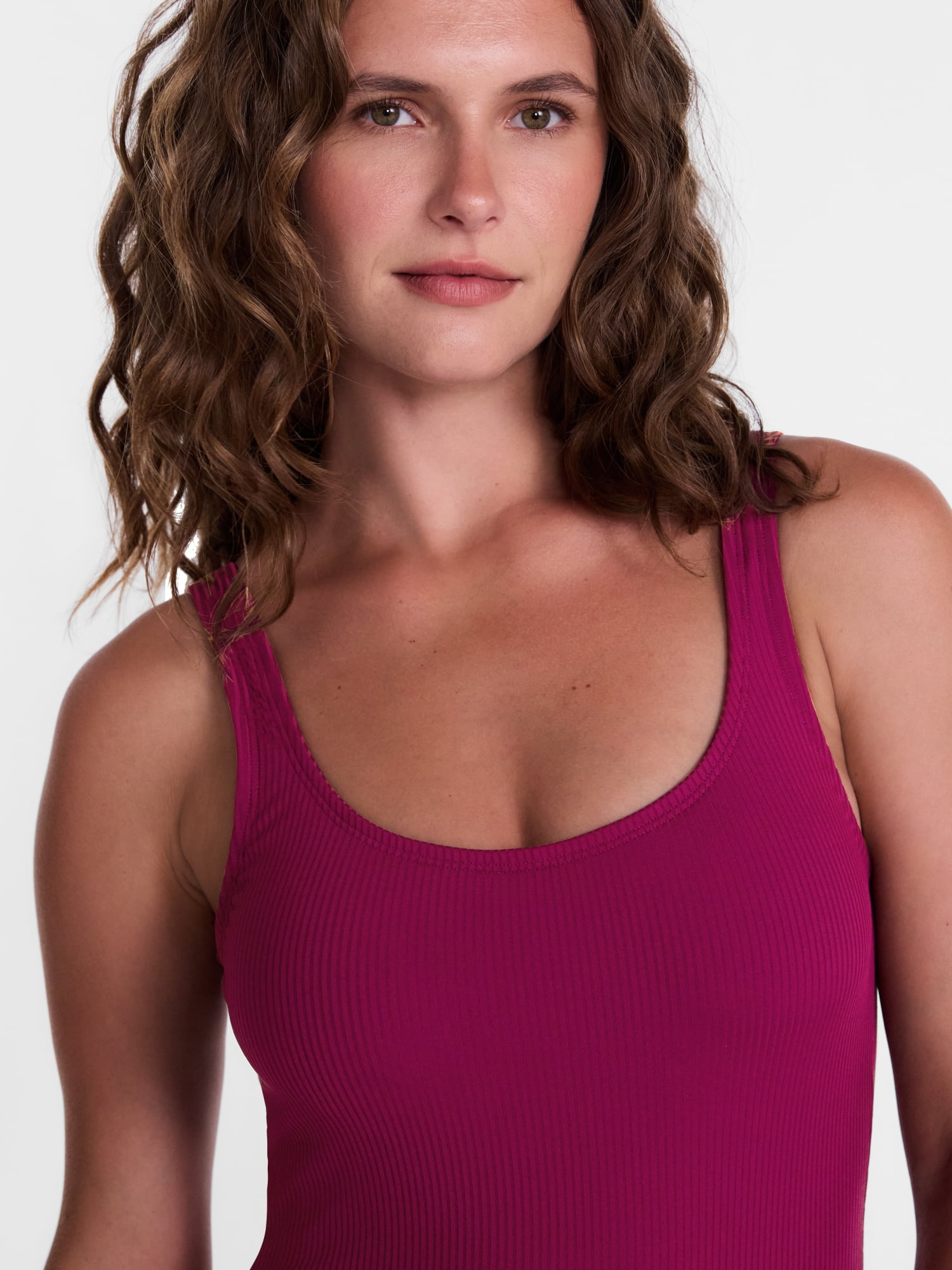 Time and Tru Women's and Women's Plus Ribbed Scoop Neck One Piece Swimsuit, Sizes XS-2X
