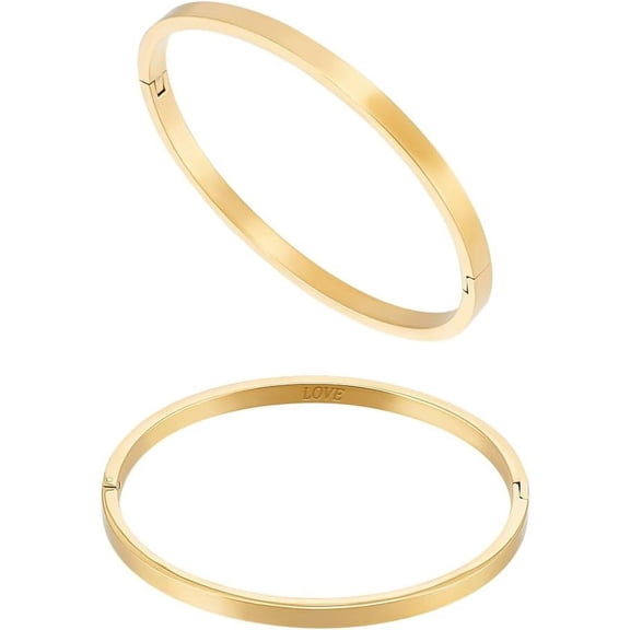 2Pcs Stainless Steel Plain Bangles Womens Bangle Oval Polished Finish Cuff Bangle