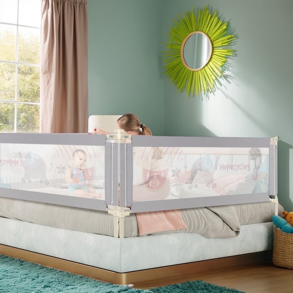 Resenkos Vertical Lifting Baby Bed Rail with Lock, Toddler Bed Bumper, 1 Piece, Grey
