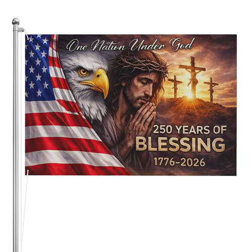 OneNation Under God United States of America 250 Years Flag 4x6 ft Double-Sided Flag 1776–2026, Christian-Cross Patriotic House Flag, 4th of July Banne
