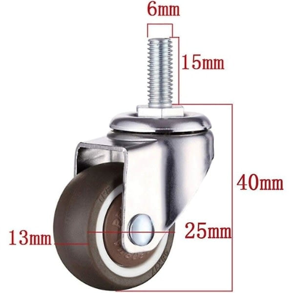 4 Roulettes Réglables - M6 X 15mm - Filetage 25mm - Caoutchouc Souple - Filetage TPE - Mini Roues (25mm) - Compatible avec Diverses Marques