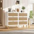 thumbnail image 2 of Senfot 6 Drawer Dresser for Bedroom, Large Modern Double Dresser for Closet with Wide Top, Rattan Chest of Drawers with Deep Drawers, Horizontal Wooden Dresser for Hallway, Living Room, Wood Color, 2 of 8