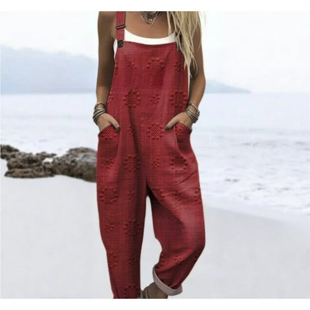 Women's summer buttoned suspenders casual pants overalls