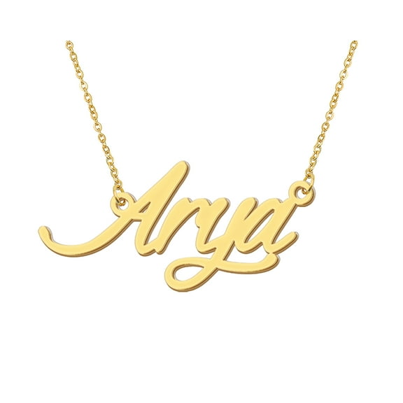 HUAN XUN 18k Gold Plated Arya Name Necklace Stainless Steel Nameplate Necklaces for Womens Mens Mother Day Christmas Jewelry Gift