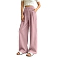 thumbnail image 2 of Mifsaly Women Pants Casual High Waist Wide Leg Palazzo Pants Lightweight Relaxed Fit Comfort Bottoms for Beach Lounge Work and Travel Pink,XL, 2 of 7