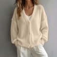thumbnail image 2 of Women's Solid Color Deep V Neck Open Front Button Down Oversized Short Knit Cardigan Sweater Jacket, Soft Skin-Friendly Warm Cozy 2026 Trendy Outerwear for Fall Winter Casual Lounge Street Beige, 2 of 4