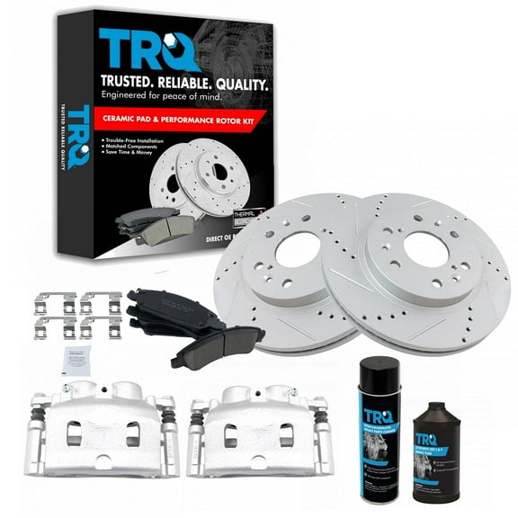 TRQ Front Ceramic Pad Performance Coated Rotor & Calipers Kit w/Chemicals BKA17529 Fits select: 2007-2008 CHEVROLET SILVERADO, 2008 GMC SIERRA
