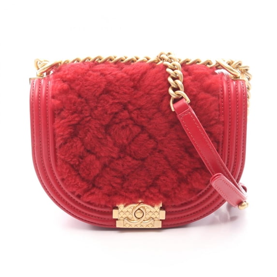 Pre-Owned Chanel Boy Small Shoulder Bag Handbag Leather Boa Women's Red AS3350