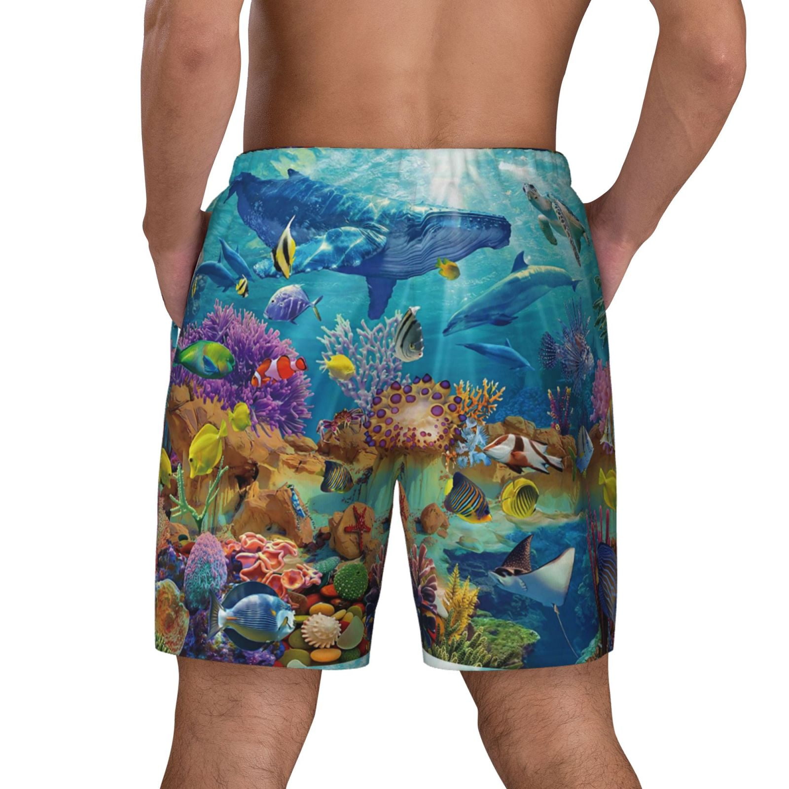 Xecao Sea World for Men's Swimming Trunks Swim Trunks Quick Dry Swim Shorts with Mesh Lining Funny Swimwear Bathing Suits