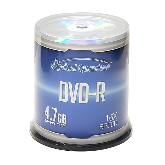 Optical Quantum DVD-R 4.7gb 16x Shiny Silver Top Blank Discs 100-pack Spindle - Recordable Optical Media