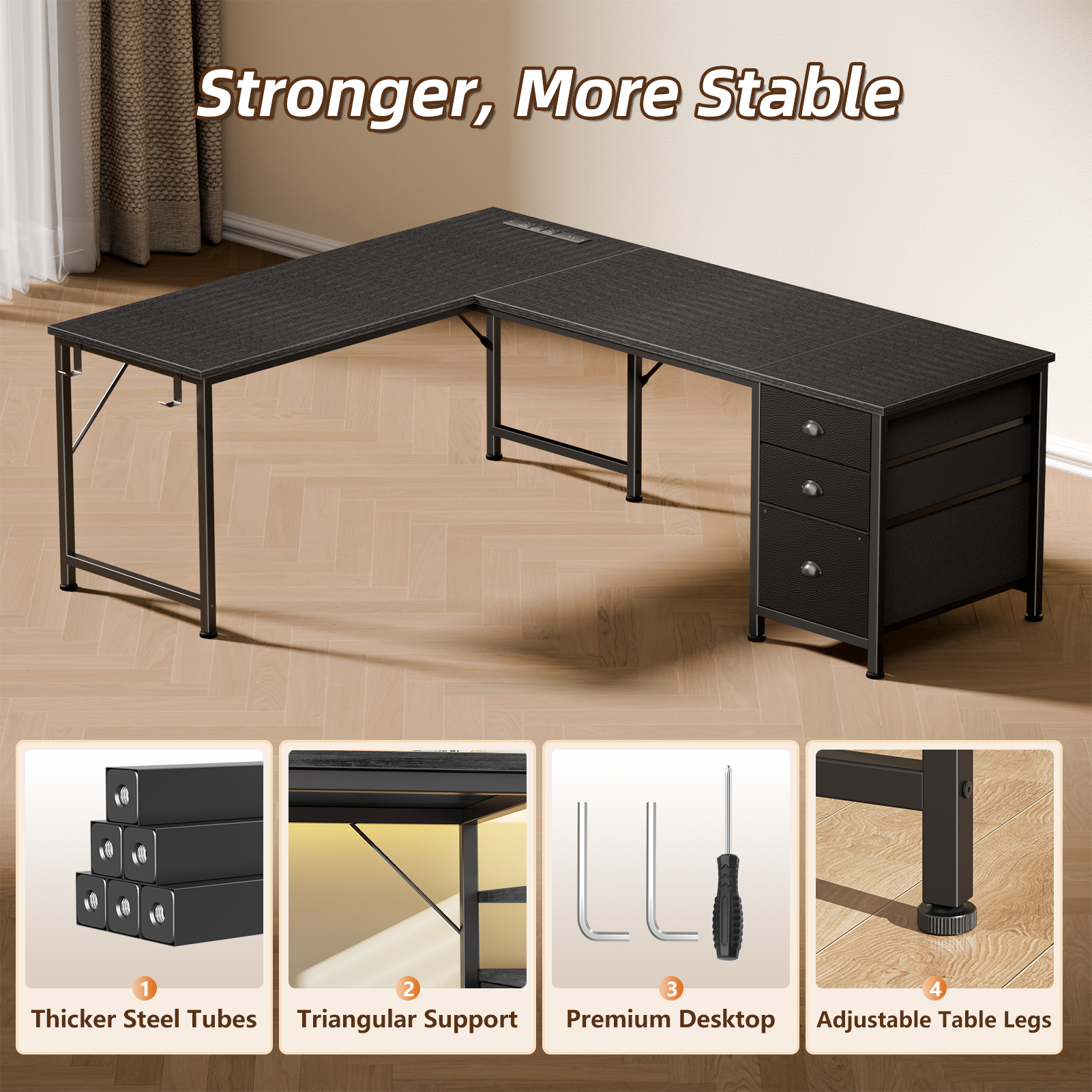 Satifur 63 Inch L-Shaped Corner Computer Desk, Black photo 4