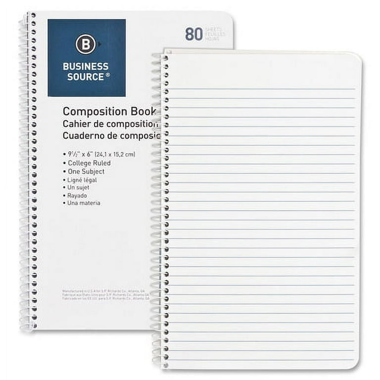 Business Source College Ruled Composition Books - 80 Sheets - Wire Bound - 16 lb Basis Weight - 6 Business Source College Ruled Composition Books - 80 Sheets - Wire Bound - 16 lb Basis Weight - 6