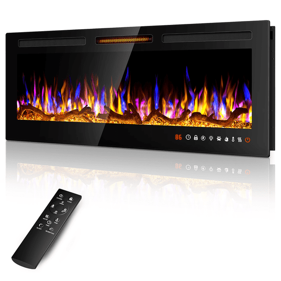 50" Slim Electric Fireplace Recessed and Wall Mounted,Wall Fireplace and Freestanding Linear Fireplace, with Remote Control,13 Adjustable Flame Color and 5 Brightness, 750W/1500W