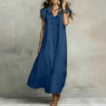 thumbnail image 6 of HADST Sleeveless V-neck Ruffle Maxi Dress with Loose Ruffle Cap Sleeves and Side-Seam Pockets, 6 of 8