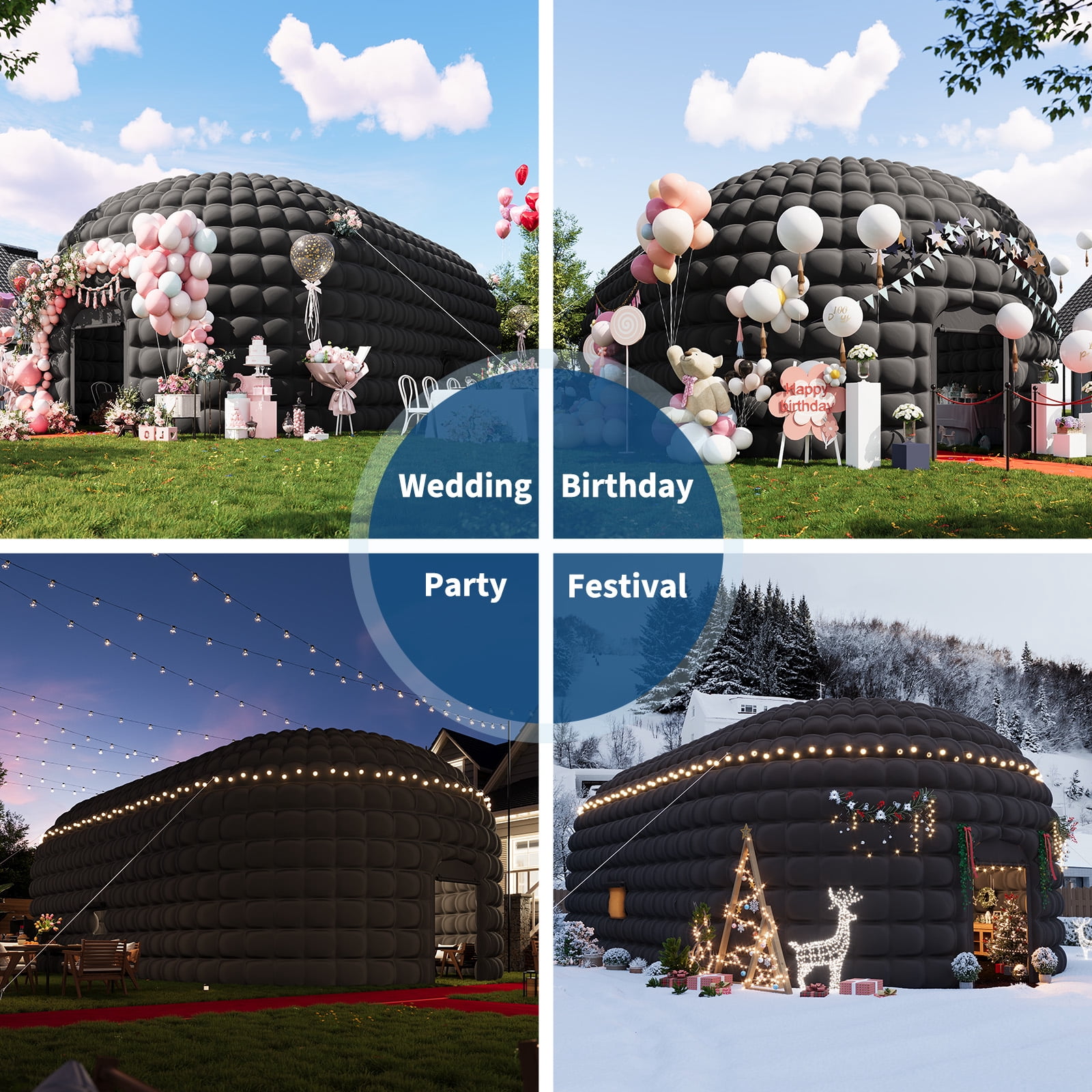 Inflatable Nightclub Party Tent 42x23.2x14.8ft, Portable Blow Up for Birthday, Wedding, Rental, Black