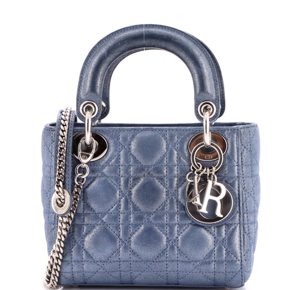 Pre-Owned Lady Dior Chain Bag Cannage Quilt Iridescent Leather Mini By Rebag