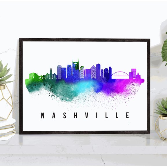 Pera Print Nashville Skyline Tennessee Poster, Nashville Cityscape Painting Unframed Poster, Nashville Tennessee Poster, Tennessee Home Office Wall Decor - 5x7 Inches