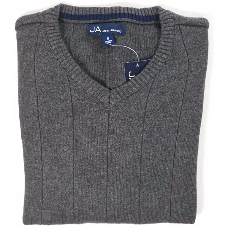 John Ashford Mens V Neck Striped Texture Knit Sweater Grey Small Walmart