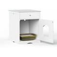 thumbnail image 6 of Cat Litter Box Enclosure, Hidden Litter Box Furniture Cabinet with Drawer, Indoor Cat House Side Table, Large Pet Crate Nightstand, Kitty Litter Box Washroom (White), 6 of 17