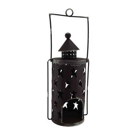Star Dancer Rustic Brown Decorative Metal Candle Lantern w/Cut Out Stars