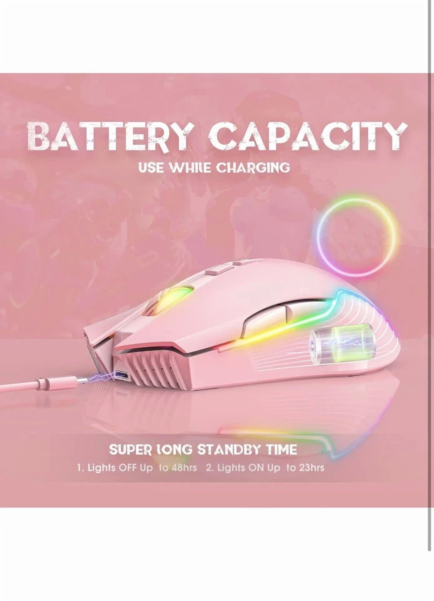 CIRCLE- SIMGAL RGB Wireless Gaming Mouse Pink Rechargeable Ergonomic Design Adjustabl...