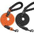 thumbnail image 1 of 2 Pack Dog leashes for Large Dogs Rope Leash Heavy Duty Dog Leash with Comfortable Padded Handle and Highly Reflective Threads 5 FT Dogs(Orange+Black), 1 of 5