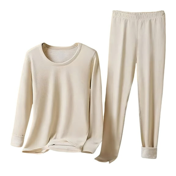 Long Underwear Women, Audhol Womens Thermal Set Polyester Thermal Underwear Warm Thermal Top and Bottom Multiple Sizes Womens Thermals Top and Bottom Set Beige L