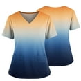 thumbnail image 2 of Gradient Color Scrub Tops Women V Neck Short Sleeve Stretch Nurse Uniform with 2 Pockets Functional Workwear, #01 Dark Blue, XXL, 2 of 6