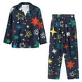 thumbnail image 3 of Renewold Women Casual Button Pajama Set of 2 Thermal Nightwear Loungewear Comfy Indoor Activities Sleepwear Outfits Colorful Stars Pullover Tops Size S, 3 of 6