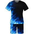 thumbnail image 5 of Ecqkame Men Tracksuits Casual 2 Piece Set Clearance Men Print Short Sleeves Casual Beach Short Sleeve Round-Neck Blouses & Shirts Sets Blue L, 5 of 5