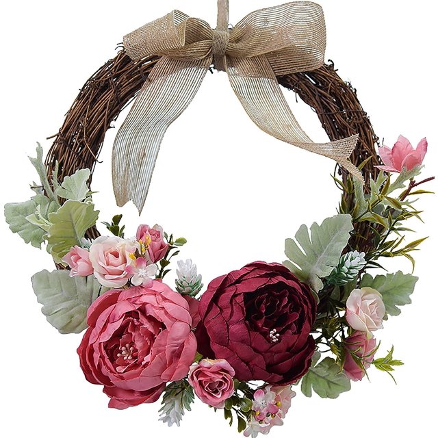 Corona para puerta, peonía artificial que no se decolora, 10,2 pulgadas, colgante decorativo para puerta de entrada, primavera, verano, pared o ventana, rojo rosa, cm