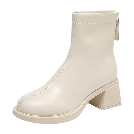 

Jungdeepe Fashion Women Leather Autumn Thick Sole Square Heels Zipper Short Booties Round Toe Shoes Boots Short Heel for Women Womens Boots above Womens Booties And Boots Narrow Width Ladies Ankles