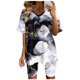 thumbnail image 3 of Blusas para Mujeres Casual V-Cuello Impresión de Manga Corta Blusa Y Pantalones Cortos Conjunto, Traje Casual para la Primavera, 3 of 4