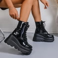 thumbnail image 2 of SACFOF Women's Goth Platform Ankle Boots Buckles Chunky Block Wedge Side Zipper Heels Round Toe Punk Motorcycle Comfy Short Gothic Booties High Heel Lace Up Studded Stacked, 2 of 6
