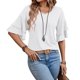 thumbnail image 2 of Camiseta de verano lisa con cuello en V y manga acampanada de doble capa para mujer - Blusa informal de corte holgado, 2 of 6
