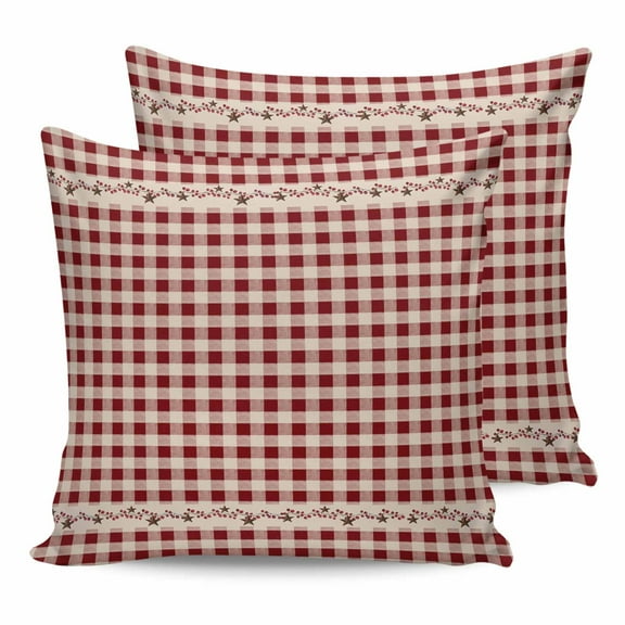 Outdoor Waterproof Throw Pillow Covers Set of 2 Barn Star Berry Decorative Pillowcases Square Outdoor Pillows Cushion Case 18x18 Inch Red Buffalo Plaid Patio Pillows for Couch Sofa Bed Garden