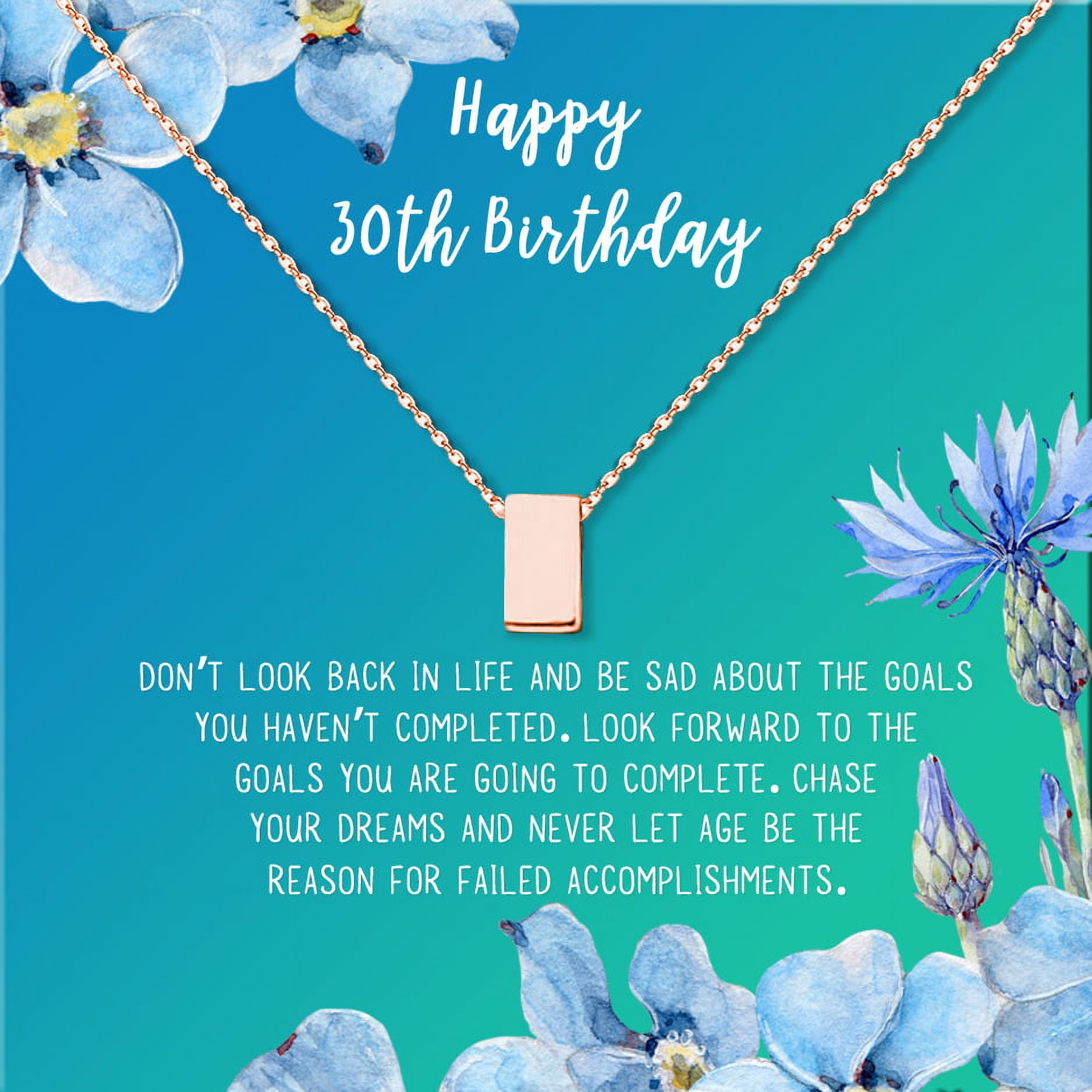 Anavia Happy 30st Birthday Gifts Stainless Steel Fashion Necklace Birthday Card Jewelry Gift for Her, Birthday Gift for Wife-[Rose Gold Cube, Bright Blue Gift Card]