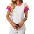 thumbnail image 3 of Women'S Color Block Tops Casual Crewneck Short Sleeve Pullover Sweater Knit Beach Vacation Clothes White S, 3 of 9