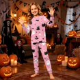 thumbnail image 6 of Halloween Pjs, Halloween Family Matching Pajamas Set, Pink Black Cat Ghost Bat Witch Long Sleeve Sleepwear, Graphic Loungewear, Soft Cozy Fun Holiday Nightwear for Parties & Gatherings, 4 Y, 6 of 6