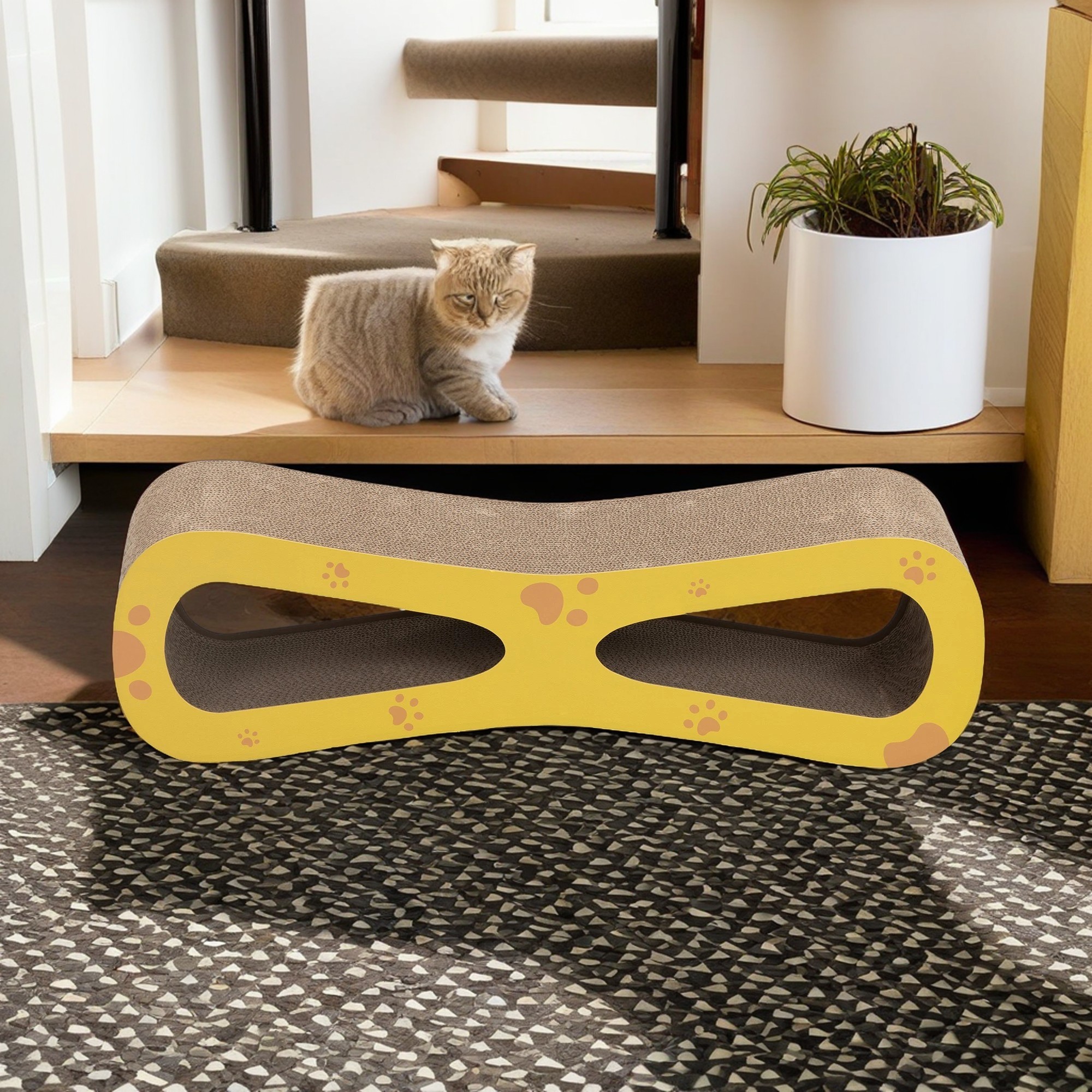 resenkos 29.5" Cat Scratching Pads Board, Cat Scratcher Lounge Reversible Infinity Scratch Made from Recycled Corrugated Cardboard, Yellow