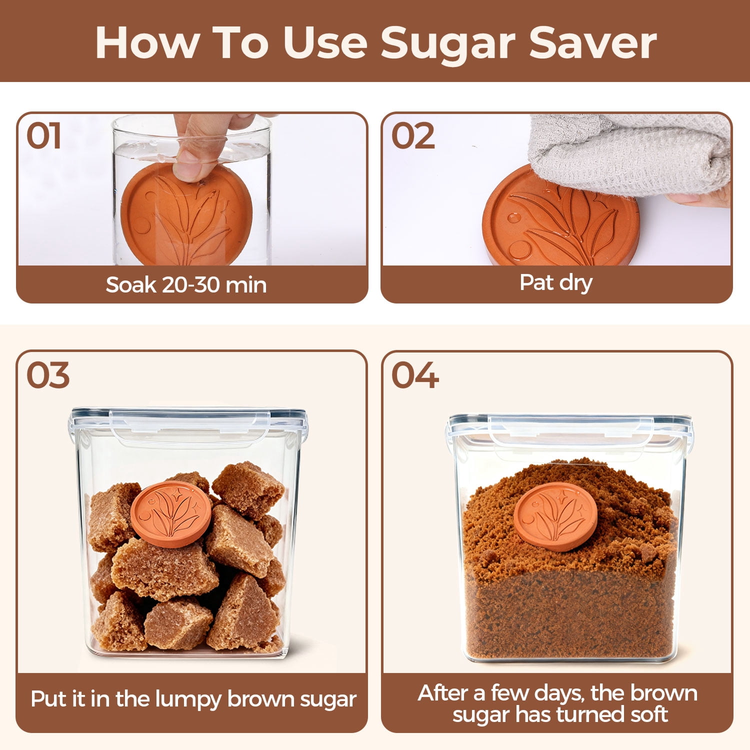 ComSaf Brown Sugar Container Set of 2 (2.5L/2.6Qt), Airtight Food Storage Containers with Lids and Terra Cotta Brown Sugar Saver, Plastic Canisters Sets for Kitchen, Pantry Organizer for Flour, Bakin