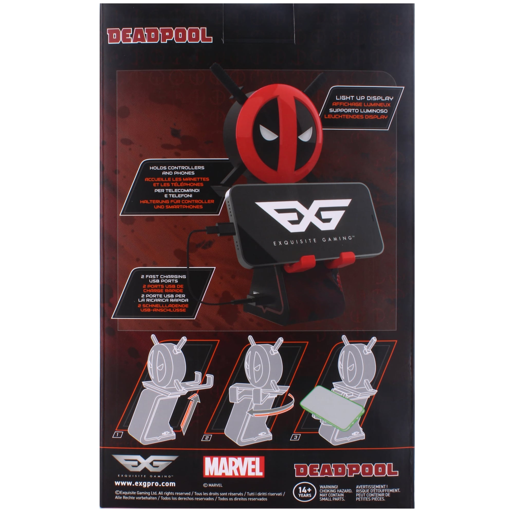 Cable Guys LED IKONS: Marvel Deadpool - Charging Phone & Controller Holder  - Officially Licensed, Includes 4' Charging Cable 